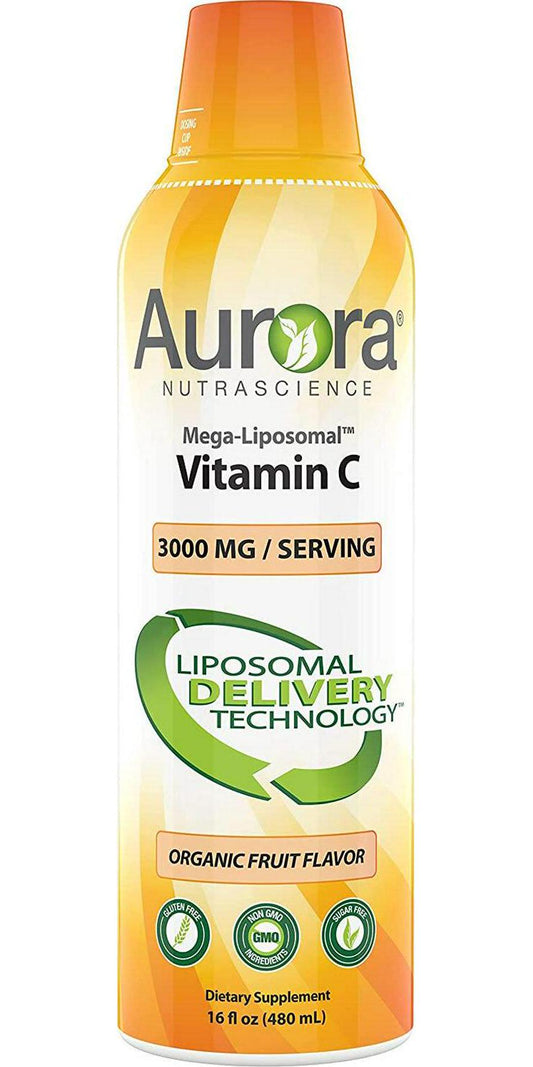 Aurora Nutrascience Mega Liposomal Vitamin C 3000 mg per Serving 16 oz Liquid - High Absorption, Fat Soluble VIT C, Antioxidant Supplement, Higher Bioavailability Immune System Support (16 oz.)