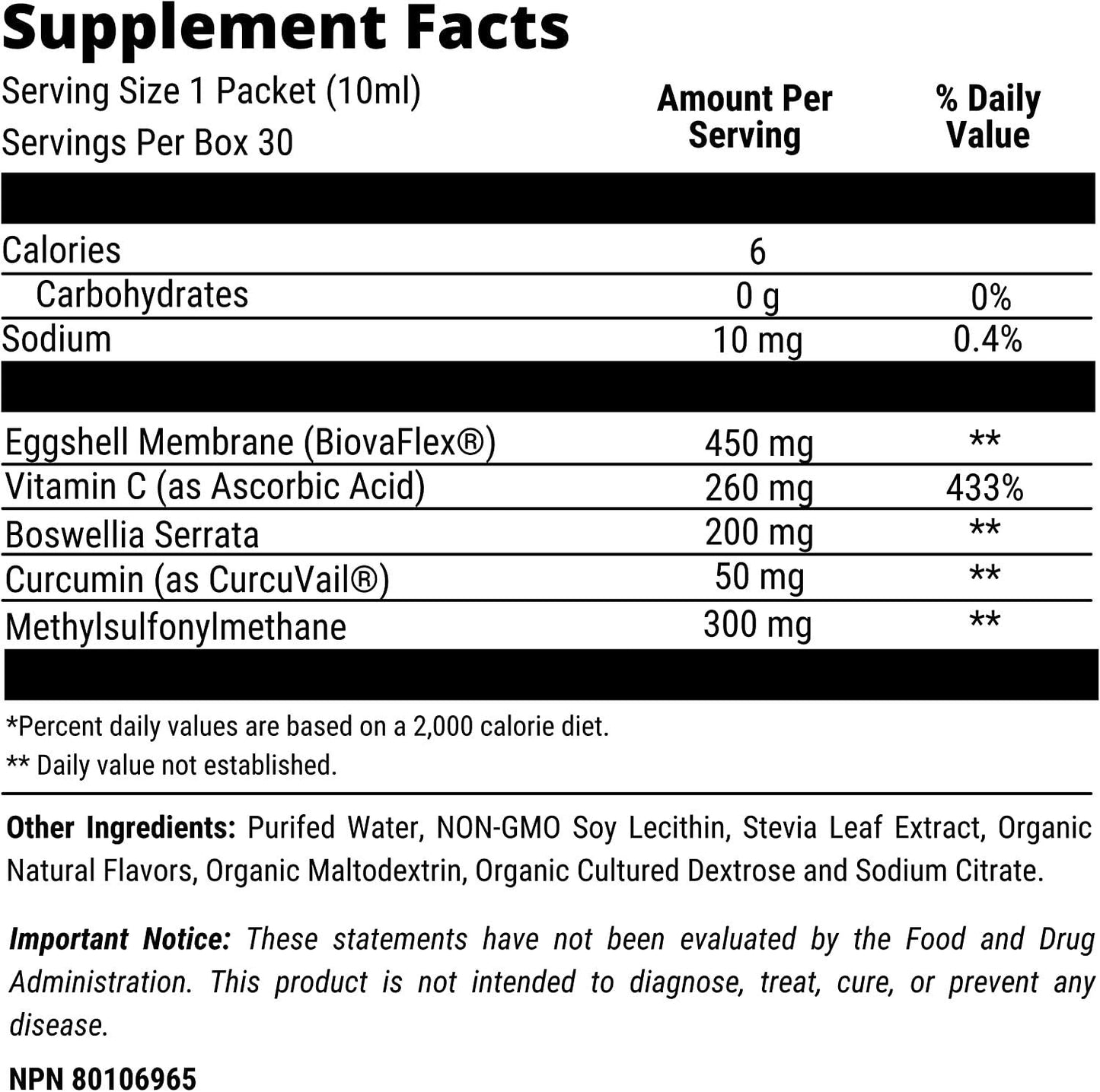 Aurora Nutrascience, Micro-Pack Liposomal ExoFlex+ Vitamin C, Eggshell Membrane with BiovaFlex, Curcumin, and Boswellia, 30 Single-Serve Liquid Packets, 0.34 fl oz (10 ml) Each