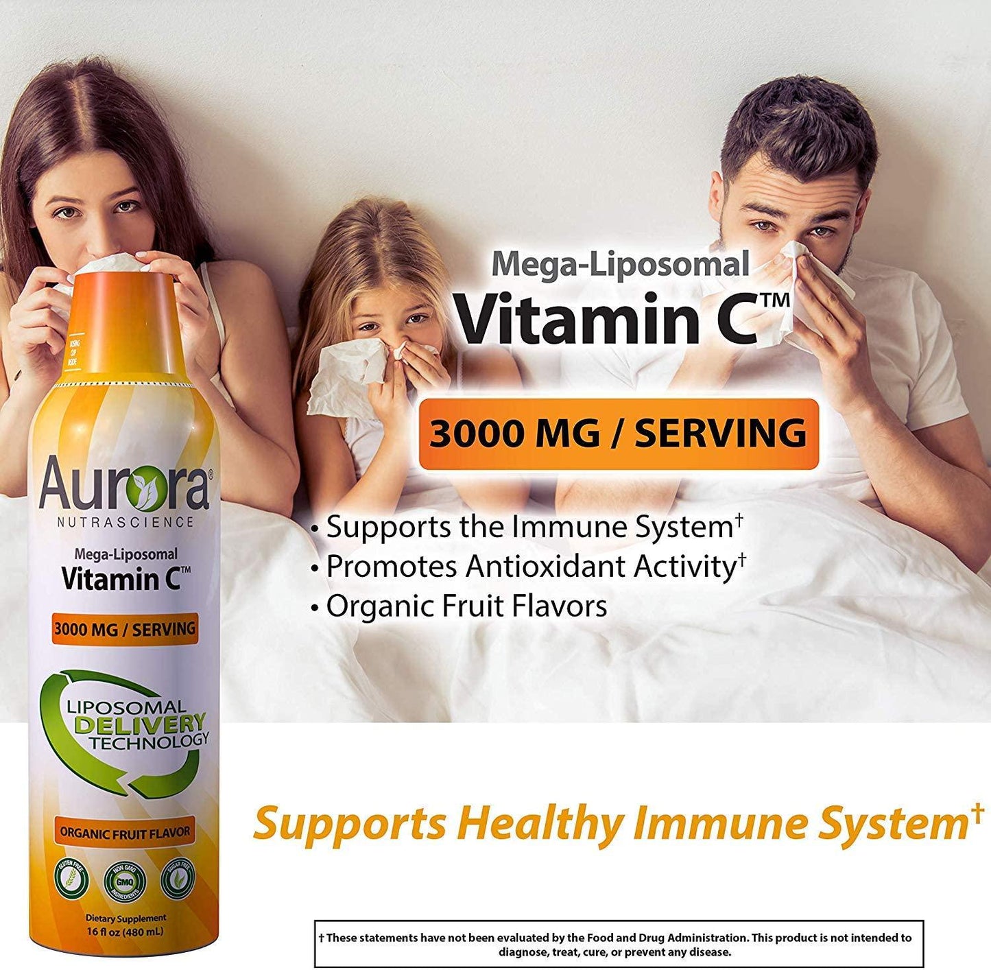 Aurora Nutrascience Mega Liposomal Vitamin C 3000 mg per Serving 16 oz Liquid