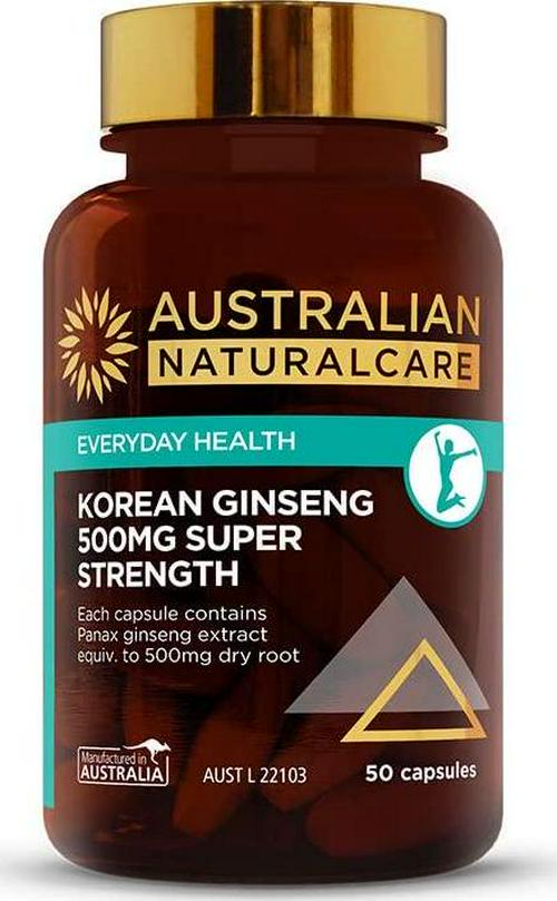 Australian NaturalCare - Energy Support - 500mg Korean Ginseng Super Strength Capsules (50 Count)