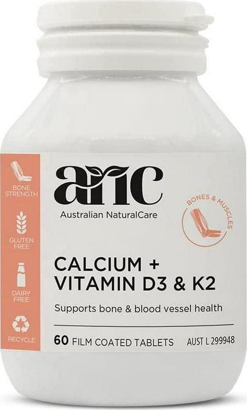 Australian NaturalCare - Bone and Muscle Health - Calcium + Vitamin D3 and K2 Tablets (60 Count)