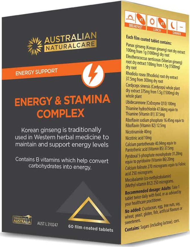 Australian NaturalCare Energy and Stamina Complex 60 Tablets, 60 count, Pack of 60