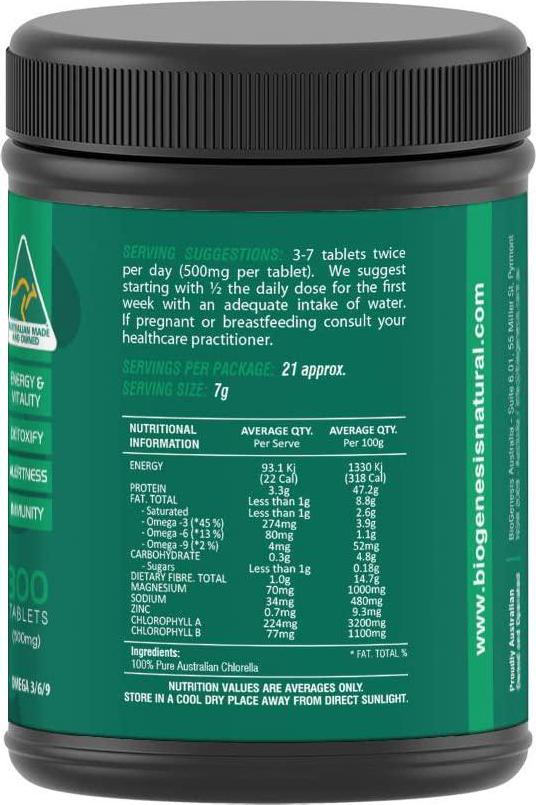 Australian Organic Chlorella Tablets, 300 tablets 500mg, Cracked Cell, non GMO, Australian Grown, Purest Quality
