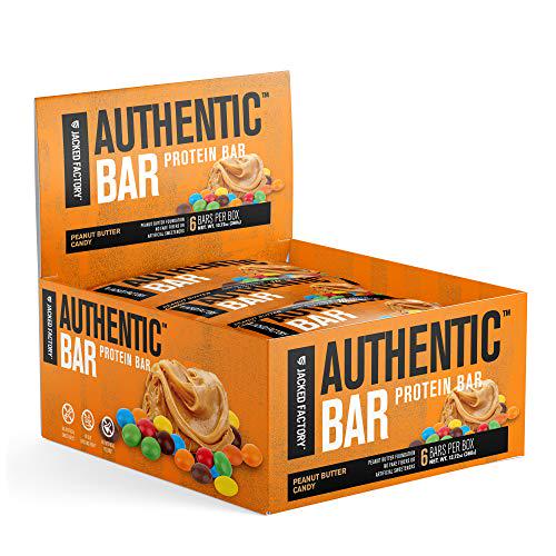 Authentic Bar Peanut Butter Candy Protein Bars - Tasty Meal Replacement Energy Bars w/ 15g Whey Protein Isolate, Natural Sugars from Pure Honey, Healthy Fat Peanut Butter Foundation - 6 Pack