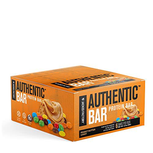 Authentic Bar Peanut Butter Candy Protein Bars - Tasty Meal Replacement Energy Bars w/ 15g Whey Protein Isolate, Natural Sugars from Pure Honey, Healthy Fat Peanut Butter Foundation - 6 Pack