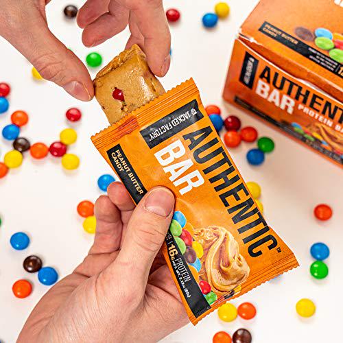 Authentic Bar Peanut Butter Candy Protein Bars - Tasty Meal Replacement Energy Bars w/ 15g Whey Protein Isolate, Natural Sugars from Pure Honey, Healthy Fat Peanut Butter Foundation - 6 Pack