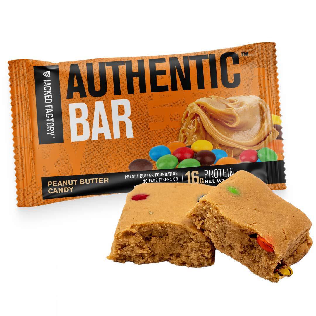 Authentic Bar Peanut Butter Candy Protein Bars - Tasty Meal Replacement Energy Bars w/ 16g Whey Protein Isolate, Natural Sugars from Pure Honey, Healthy Fat Peanut Butter Foundation - 12 Pack