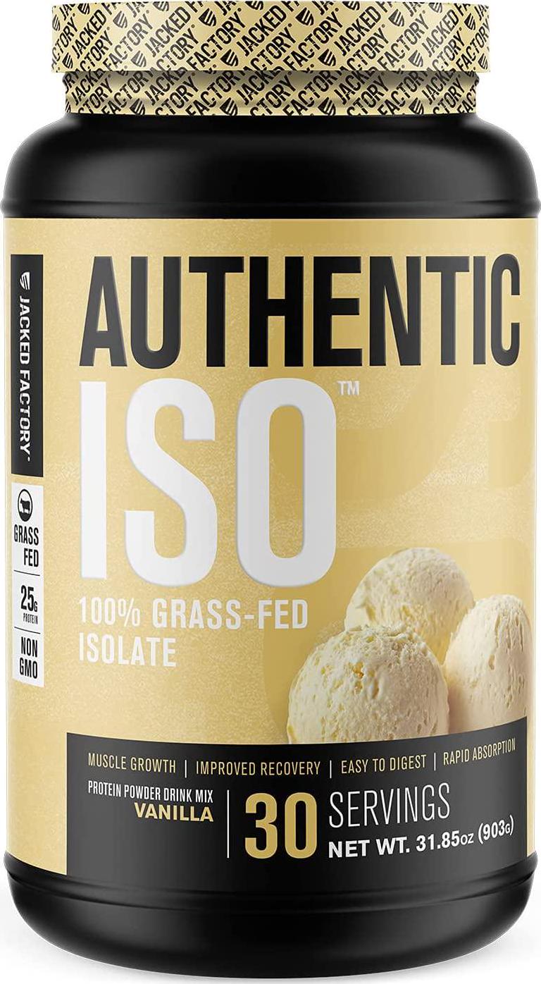 Authentic ISO 100% Grass Fed Muscle Building Whey Protein Isolate Powder - Low Carb, Grass-Fed, Non-GMO, No Fillers, Mixes Perfectly for Post Workout Recovery, Vanilla Ice Cream Flavor - 30 SV…