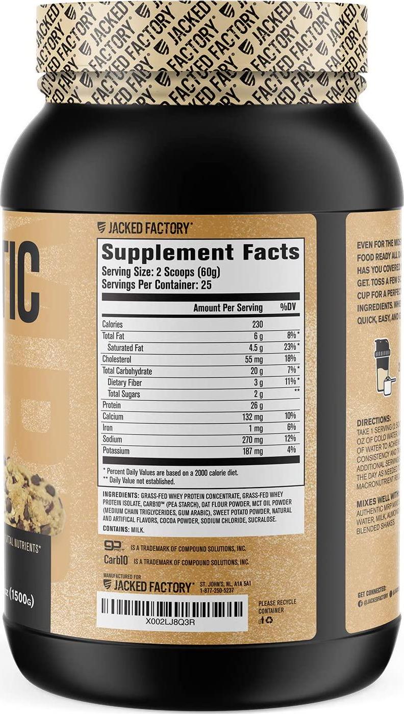 Authentic MRP Meal Replacement Powder - Healthy Shake for Lean Muscle Growth w/Grass Fed Whey Protein Isolate, Complex Carbohydrates, MCT Healthy Fats - Whole Food Supplement, Oatmeal Choc Chip