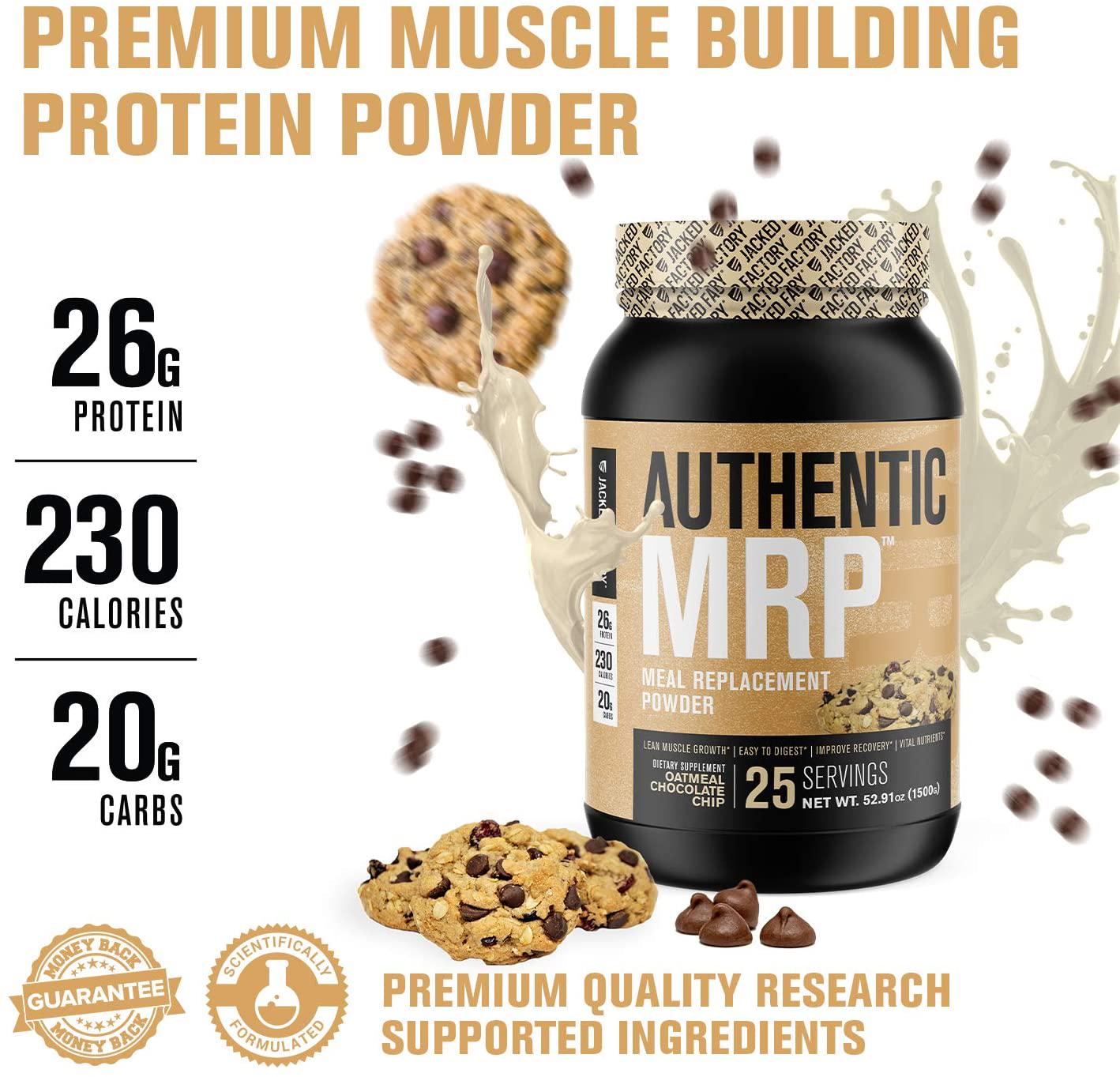 Authentic MRP Meal Replacement Powder - Healthy Shake for Lean Muscle Growth w/Grass Fed Whey Protein Isolate, Complex Carbohydrates, MCT Healthy Fats - Whole Food Supplement, Oatmeal Choc Chip