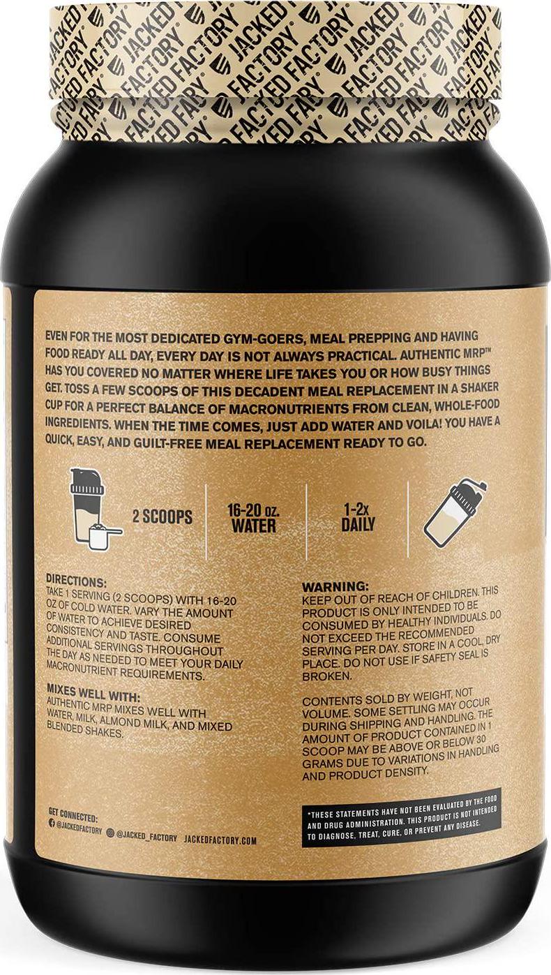 Authentic MRP Meal Replacement Powder - Healthy Shake for Lean Muscle Growth w/Grass Fed Whey Protein Isolate, Complex Carbohydrates, MCT Healthy Fats - Whole Food Supplement, Oatmeal Choc Chip