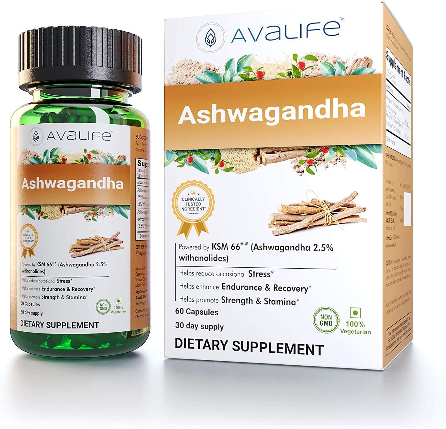 Avalife Ashwagandha Capsules for Men and Women - Gluten Free, Vegan and Non-GMO - 60 Capsules