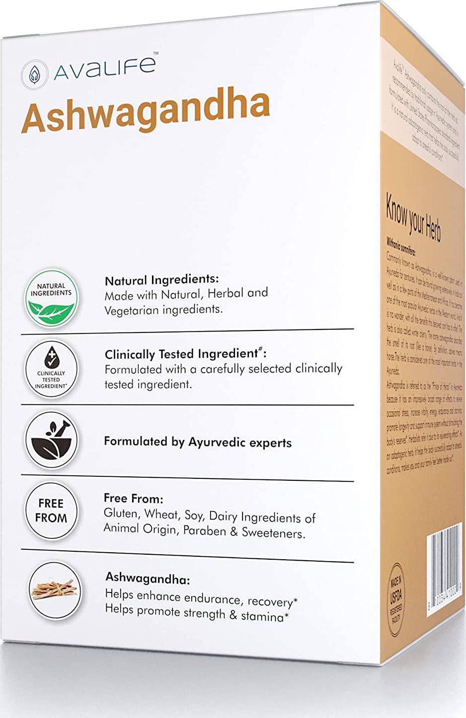 Avalife Ashwagandha Capsules for Men and Women - Gluten Free, Vegan and Non-GMO - 60 Capsules