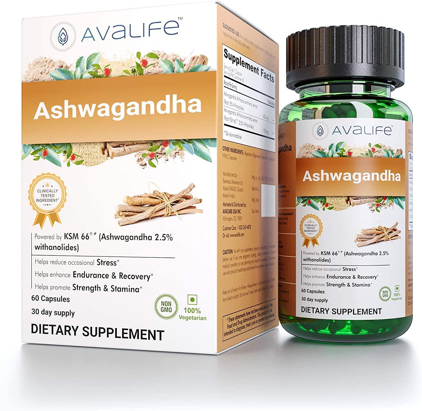 Avalife Ashwagandha Capsules for Men and Women - Gluten Free, Vegan and Non-GMO - 60 Capsules