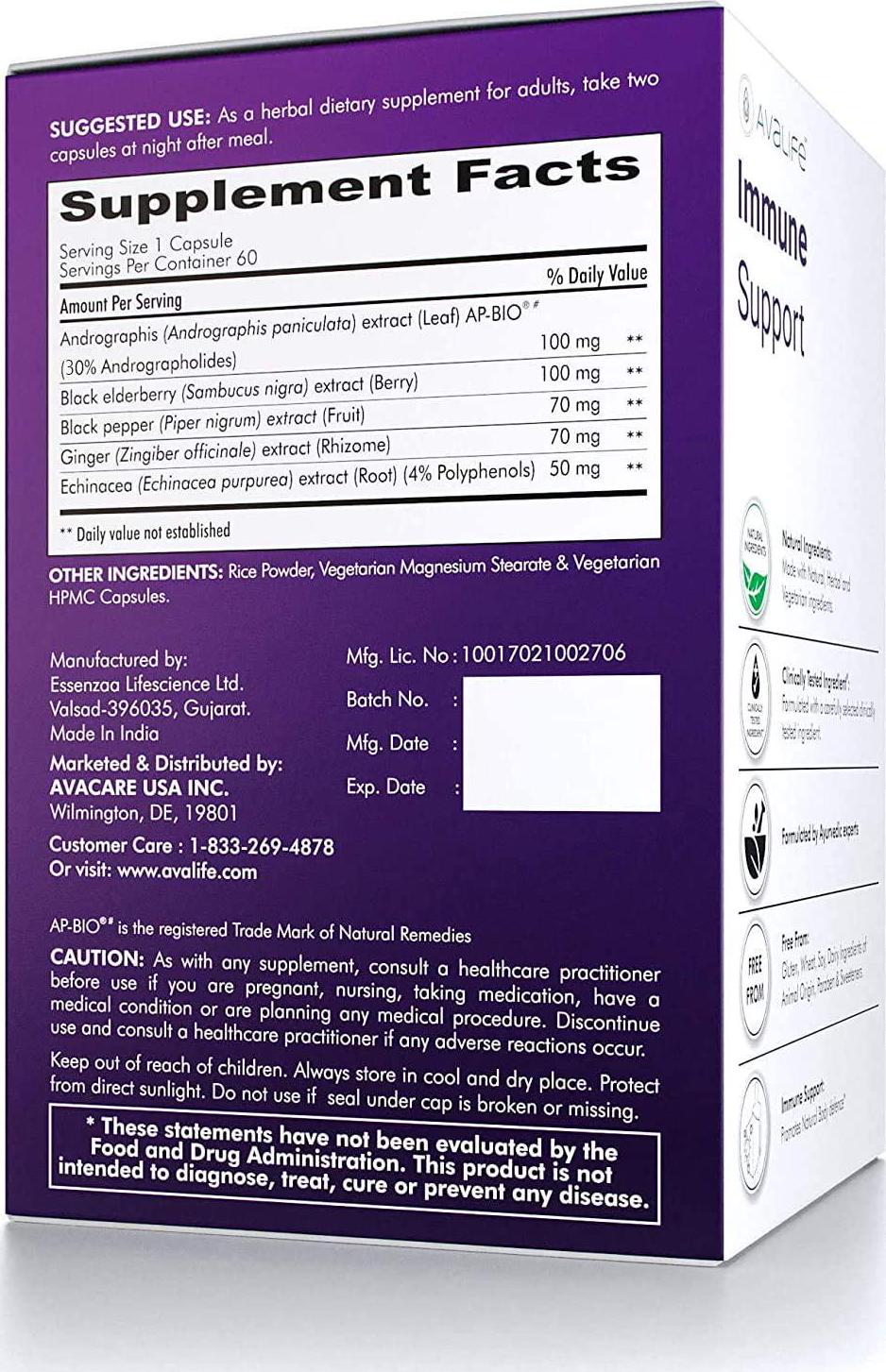 Avalife Immune Support Supplements - Daily Immunity Booster and Wellness Formula for Men and Women - Gluten Free, Vegan and Non-GMO - 60 Capsules
