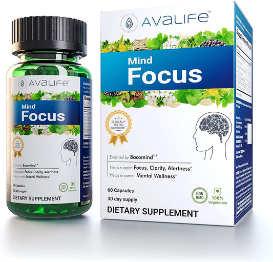 Avalife Mind Focus - Natural Brain Focus Supplements for Focus, Energy and Clariy for Men and Women - Gluten Free, Vegan and Non-GMO - 60 Capsules