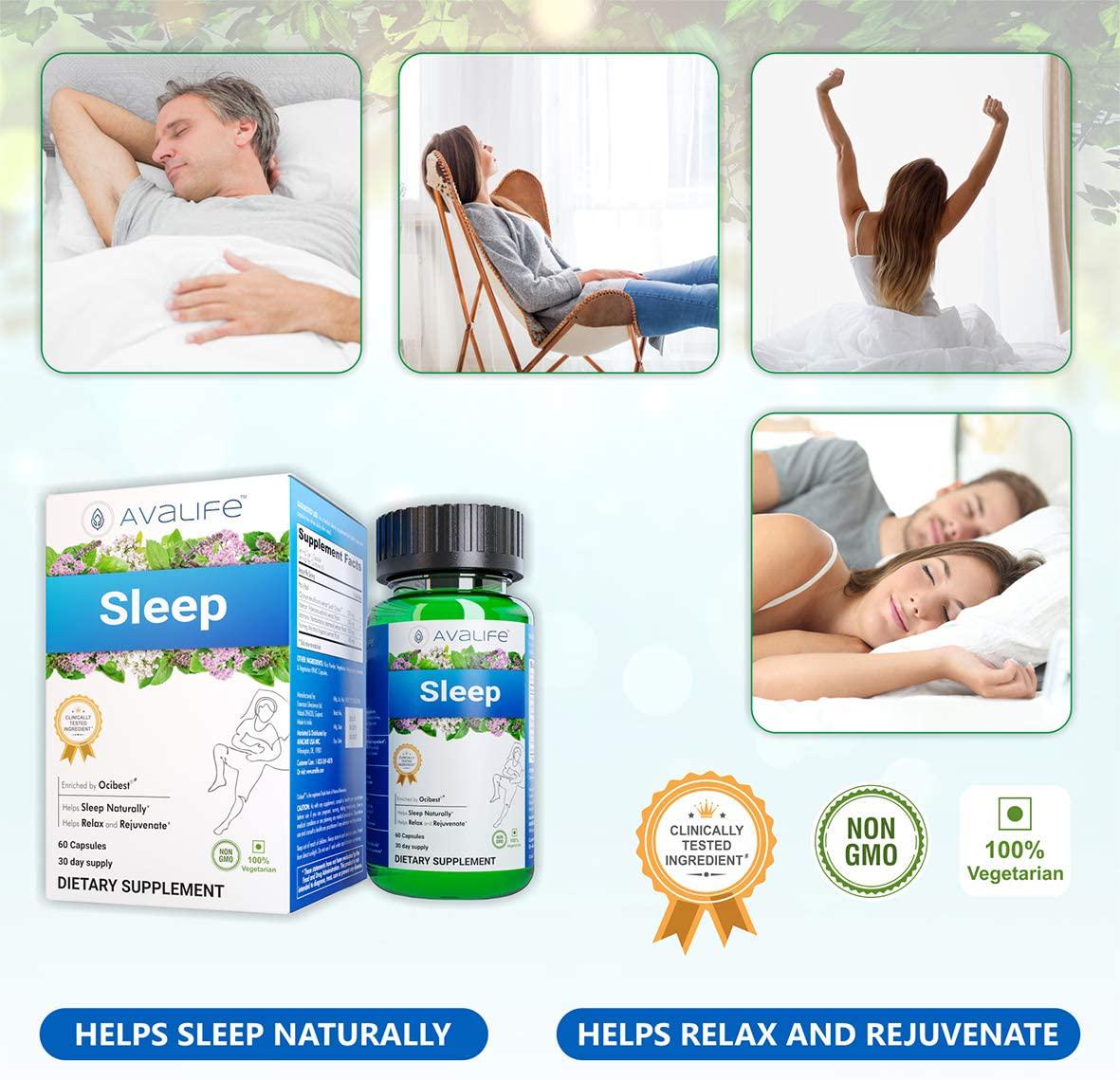 Avalife Sleep - Natural Sleep Aid Supplements for Men and Women - Gluten Free, Vegan and Non-GMO - 60 Capsules