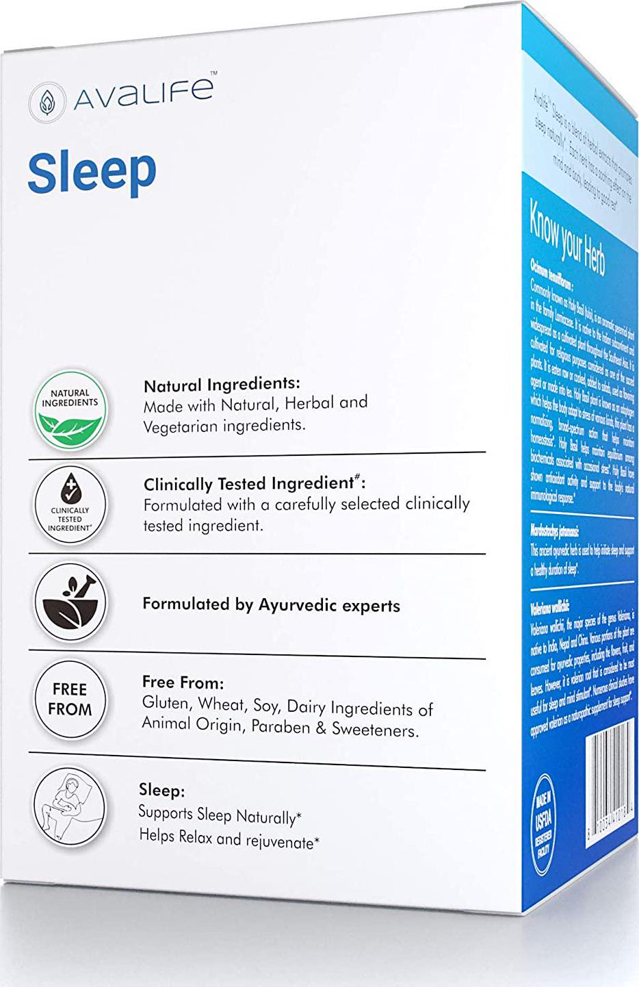 Avalife Sleep - Natural Sleep Aid Supplements for Men and Women - Gluten Free, Vegan and Non-GMO - 60 Capsules