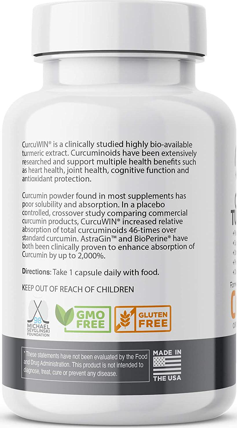 Avani Health - CurcuWIN Award Winning Turmeric Curcumin - Clinically Studied Anti-Inflammatory + Antioxidant - Enhanced Absorption with Bioperine and AstraGin Gluten Free - Non-GMO - 30 Vegan Caps
