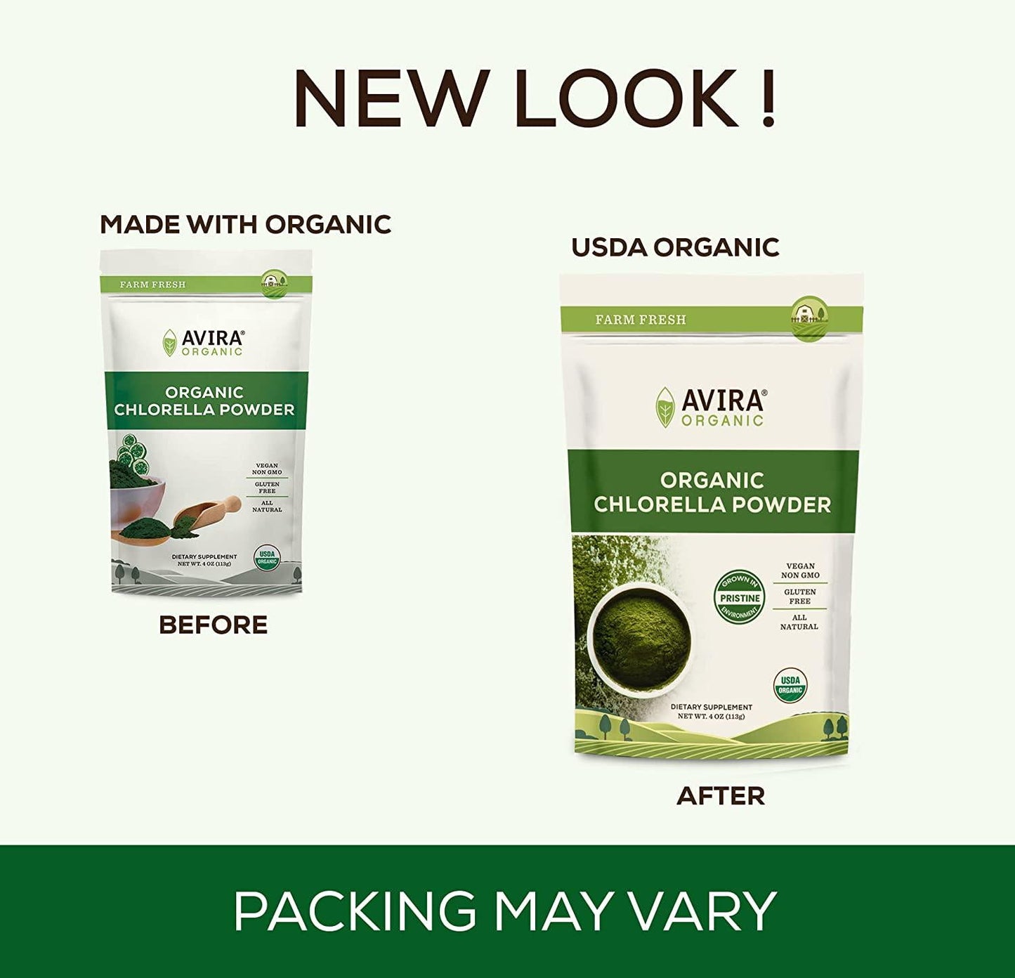 Avira Organic Chlorella Powder, Super Greens Powder Superfood, Broken Cell Wall, Grown in Pristine Environment, Vegan, Non-GMO, Easy to Mix in Smoothies, Green Juice and Food, Resealable 4 Oz Bag