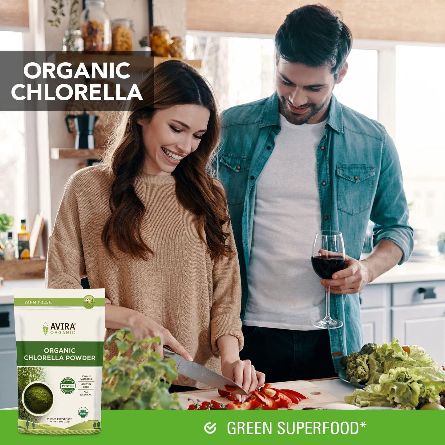 Avira Organic Chlorella Powder, Super Greens Powder Superfood, Broken Cell Wall, Grown in Pristine Environment, Vegan, Non-GMO, Easy to Mix in Smoothies, Green Juice and Food, Resealable 4 Oz Bag