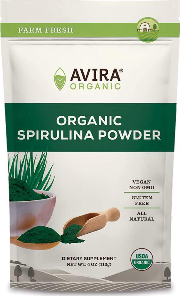 Avira Organic Spirulina Powder, Micro - Algal Superfood, Grown In Pristine Environment, Nutrient Rich, Allergen Free, Vegan, Non-GMO, Resealable 16 Oz Bag