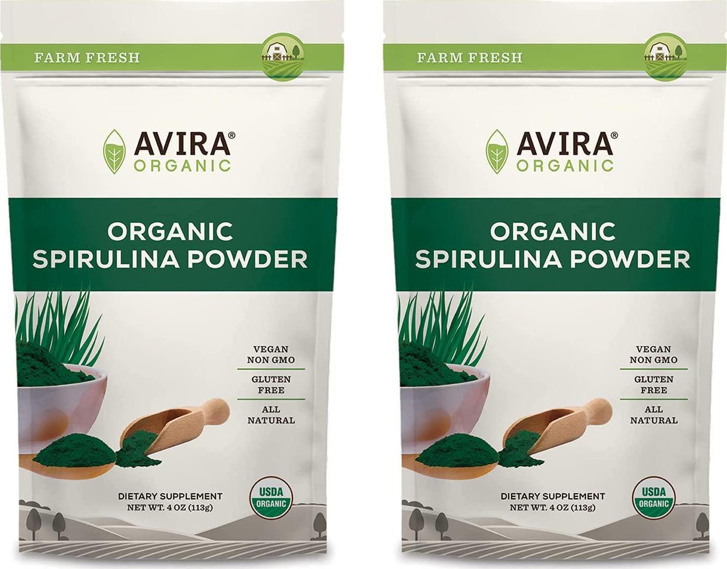 Avira Organic Spirulina Powder, Micro - Algal Super Food, Grown In Pristine Environment, Nutrient Rich, Allergen Free, Vegan, Non - GMO, Resealable 8 oz Bag