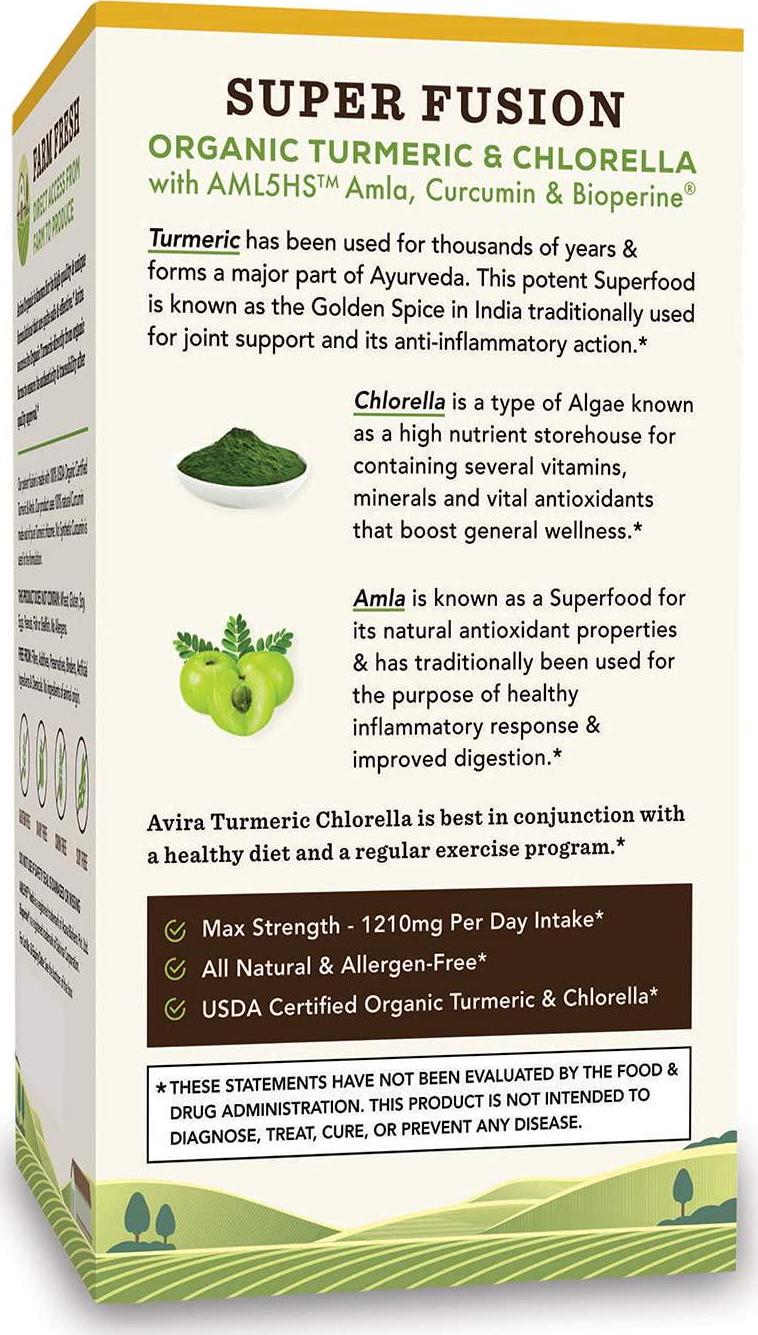 Avira Organics Organic Turmeric Chlorella, 120count