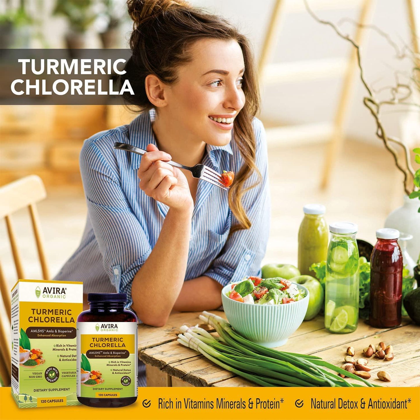 Avira Organics Organic Turmeric Chlorella, 120count