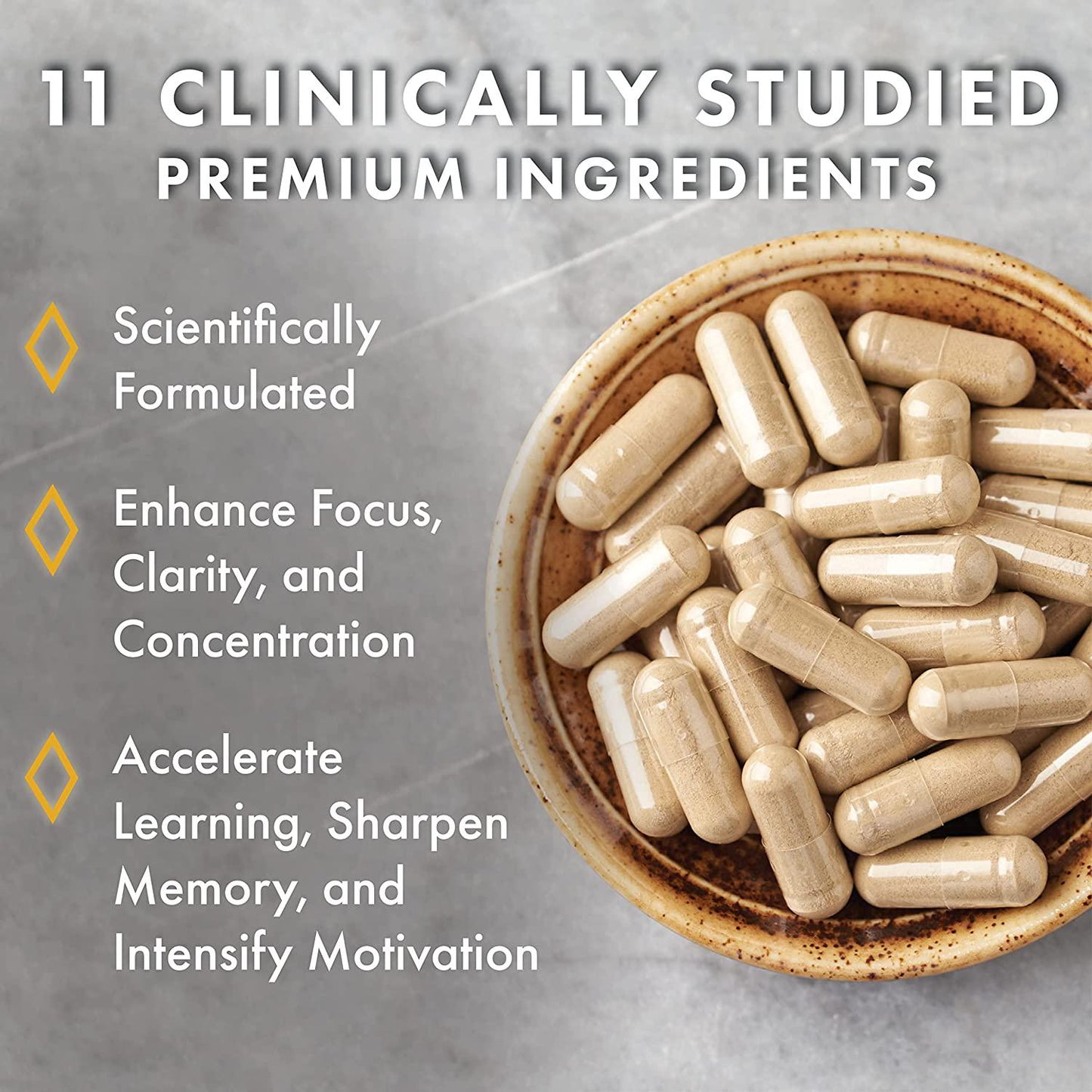 Awaken Gold Premium Nootropic Supplement | Advanced Brain Nutrition | Improve Memory and Learning | Enhance Focus and Clarity | Intensify Drive | 11 Premium Ingredients | 45 Servings