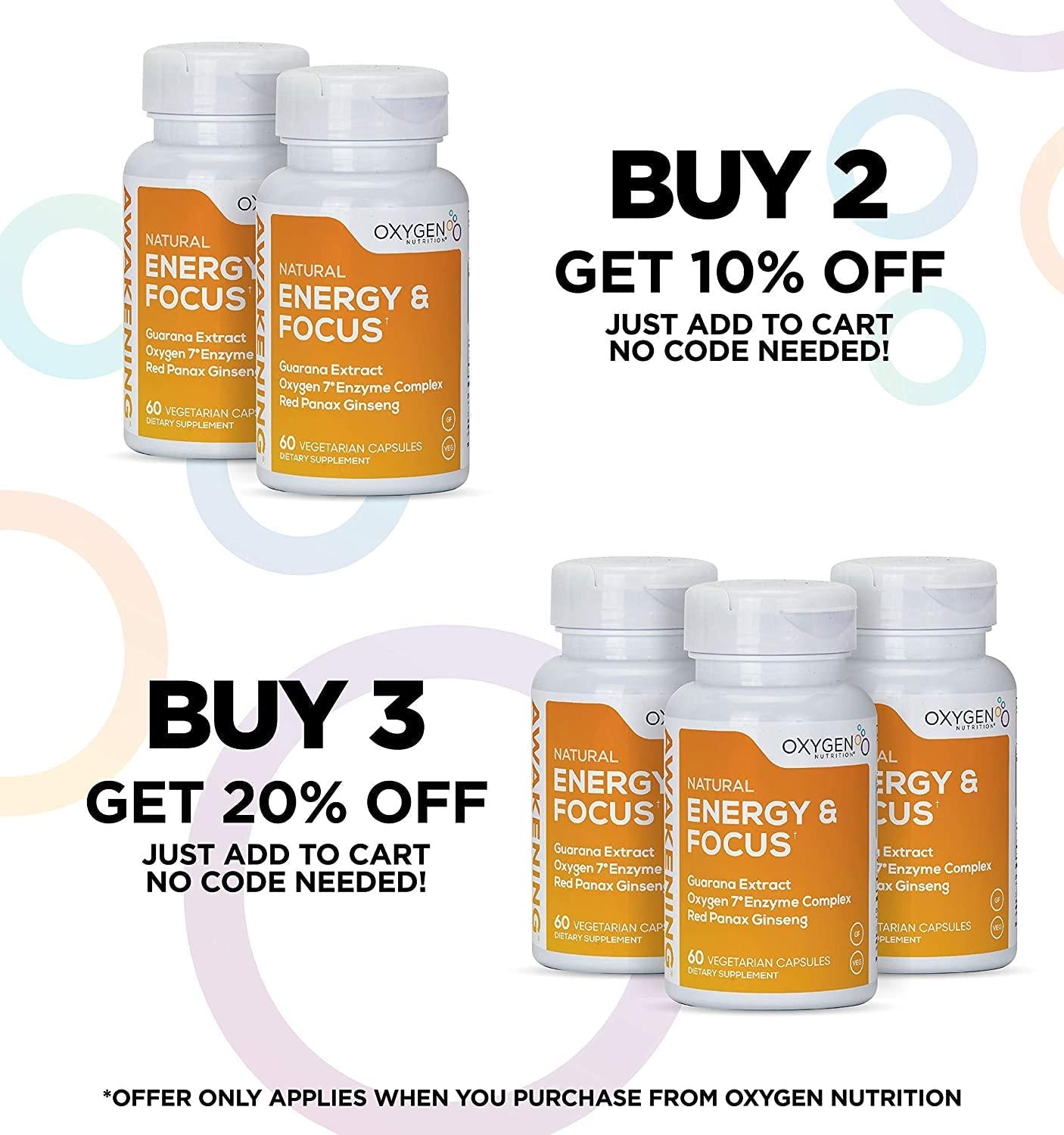 Awakening Natural Energy and Focus Nootropic Supplement with Panax Ginseng, Guarana Extract and Chromium Picolinate | Brain Supplement for Focus, Energy, Mood and Clarity | Gluten Free, Vegetarian - 60 Caps