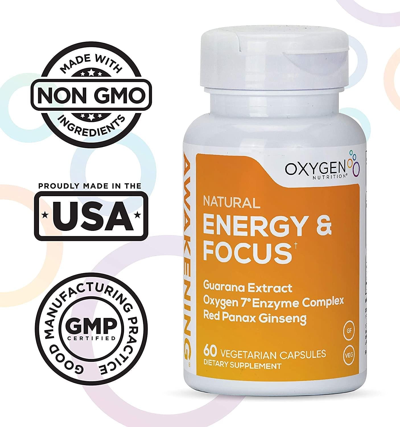 Awakening Natural Energy and Focus Nootropic Supplement with Panax Ginseng, Guarana Extract and Chromium Picolinate | Brain Supplement for Focus, Energy, Mood and Clarity | Gluten Free, Vegetarian - 60 Caps