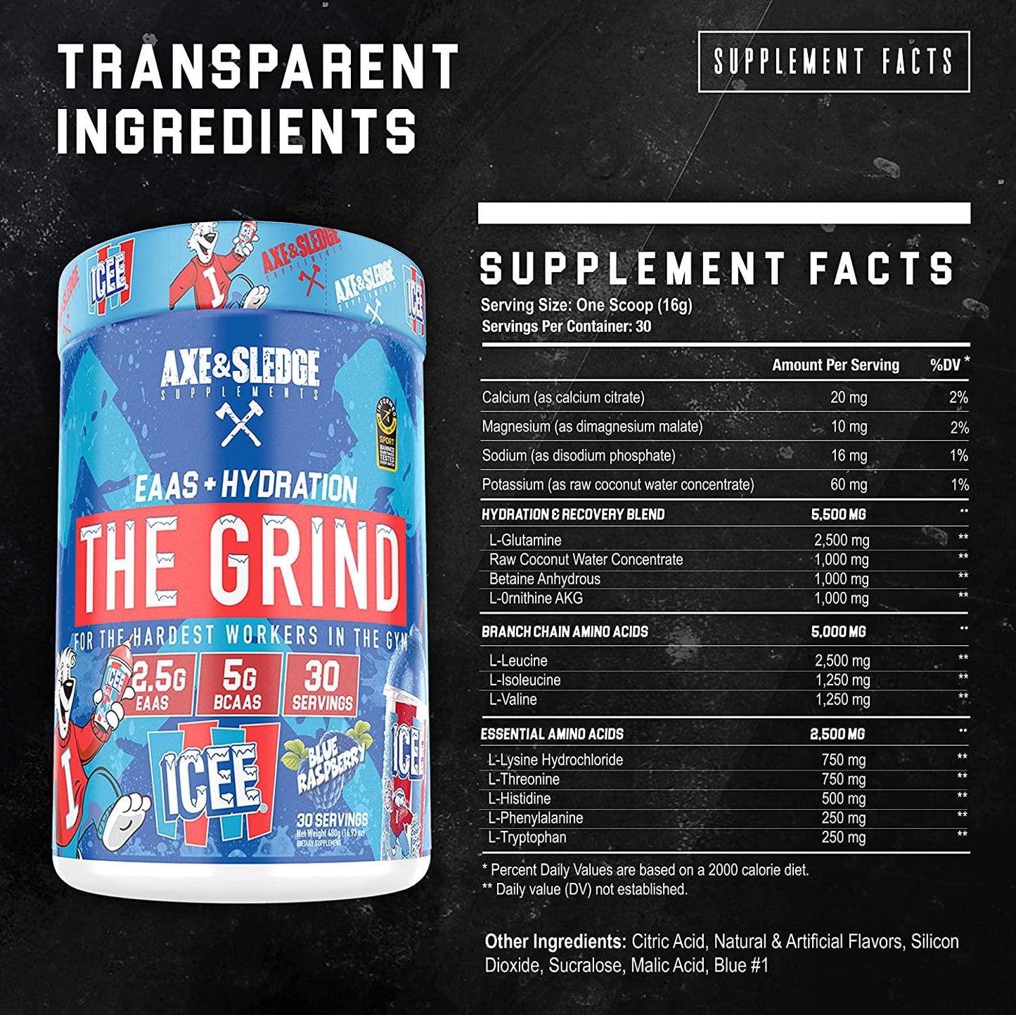 Axe and Sledge Supplements The Grind, Essential Amino Acids, Branched Chain Amino Acids and Electrolytes, Promotes Performance, Recovery, and Hydration, 30 Servings