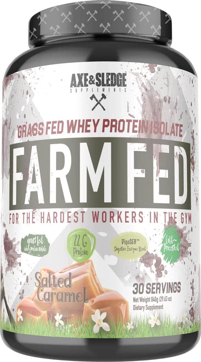 Axe and Sledge Supplements Grass-Fed Whey Protein Isolate, Digestive Enzymes, 22 Grams Protein, 30 Servings, Salted Caramel