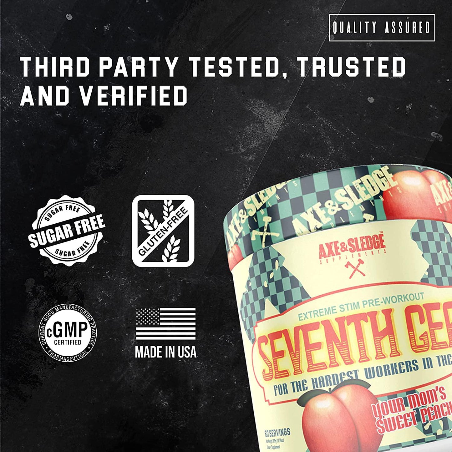 Axe and Sledge Supplements Seventh Gear Extreme Stimulant-Based Pre-Workout with TeaCrine, Infinergy, Creatine MagnaPower, Bioperine, 60 Servings (HWMF)