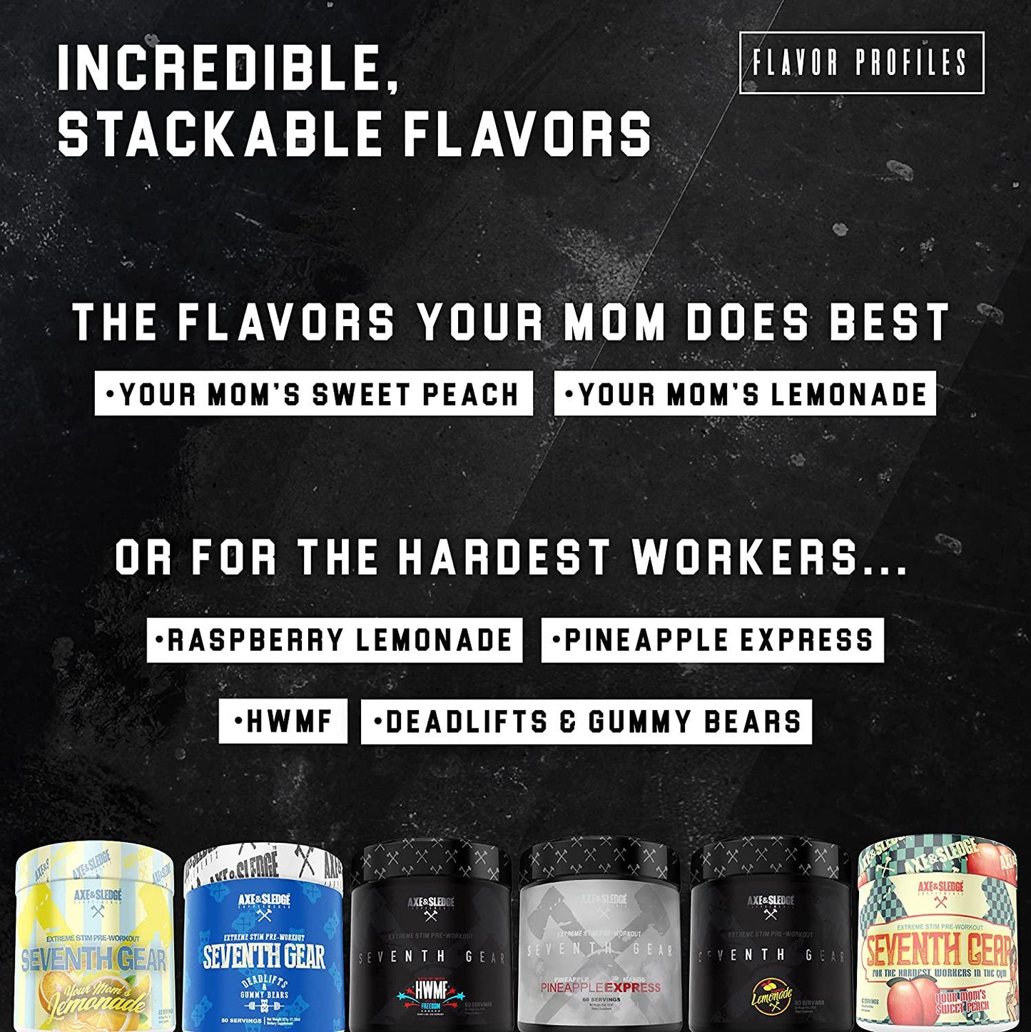 Axe and Sledge Supplements Seventh Gear Extreme Stimulant-Based Pre-Workout with TeaCrine, Infinergy, Creatine MagnaPower, Bioperine, 60 Servings (HWMF)