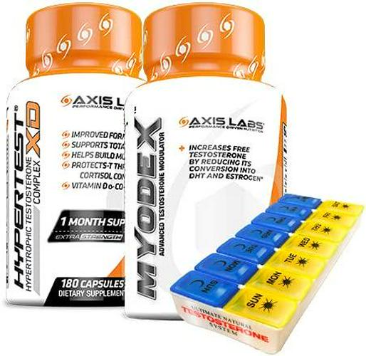 Axis Labs Ultimate Testosterone Stack Bundle - Hypertest XD and Myodex - With Pill Box Organizer - Energy Enhancing - Vitality Boosting - Libido Promoting - Estrogen Blocking - testosterone Boosting