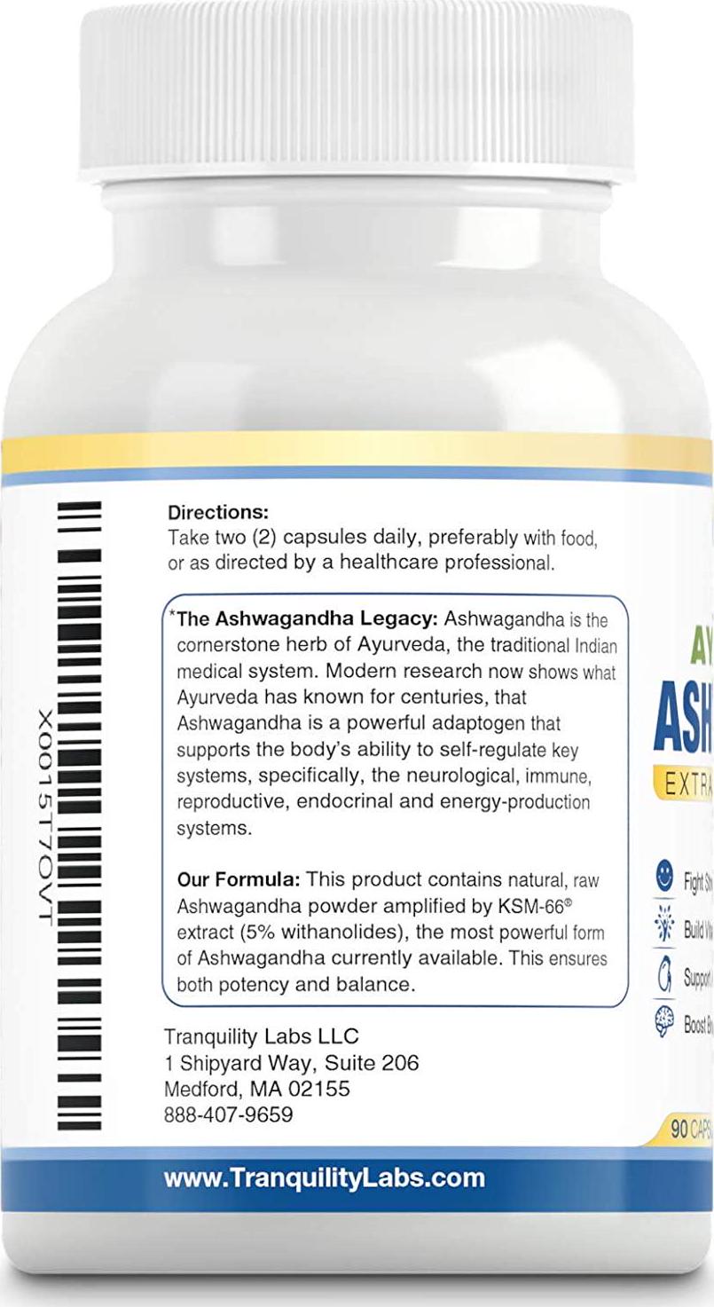 Ayurvedic Ashwagandha 1000 - Raw Ashwagandha Root and KSM-66 standardized Extract - All Natural, Extra Strength, 90 Veg caps, Anxiety and Menopause Relief, Boosts Brain and Thyroid Function, and More.