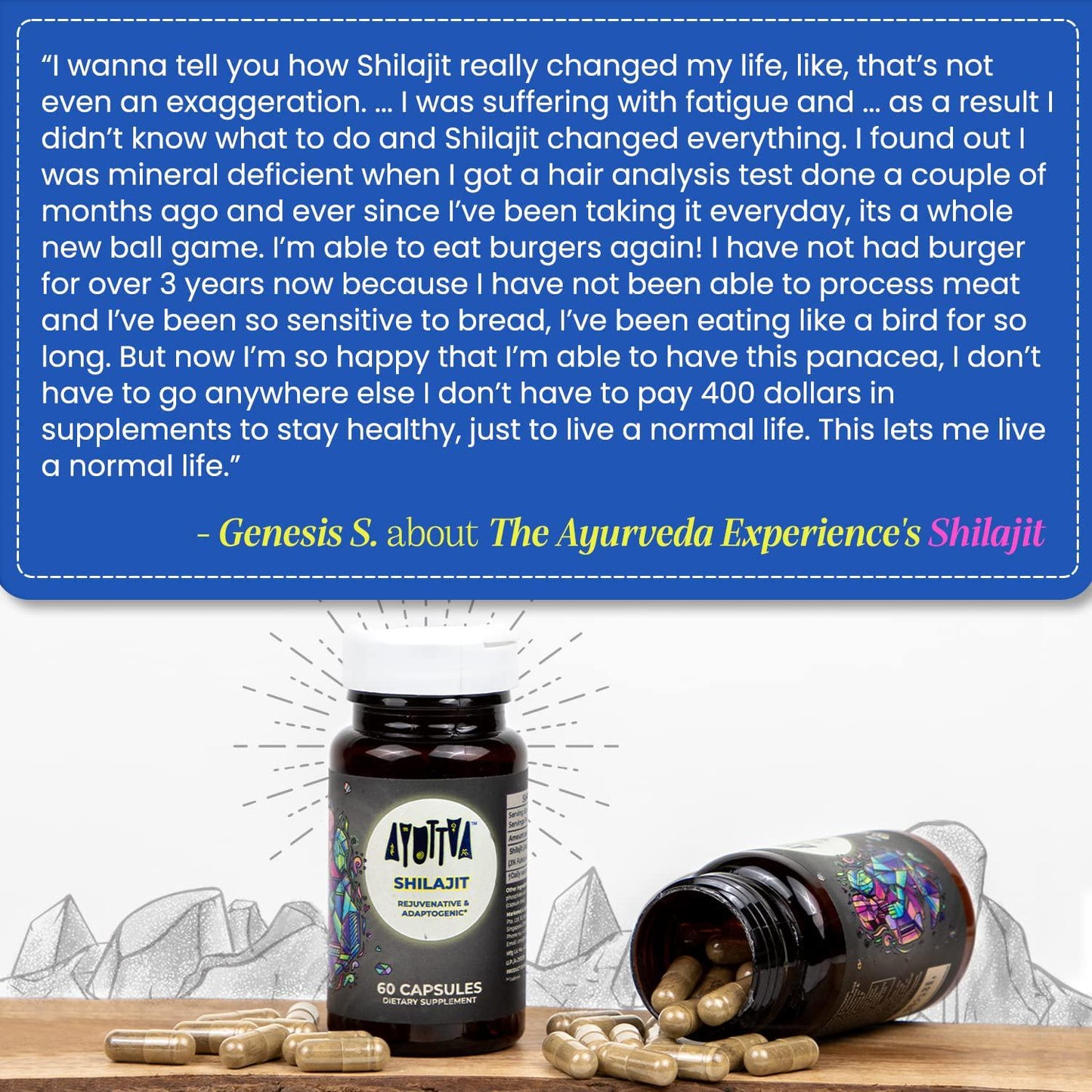 Ayuttva Himalayan Pure Shilajit Capsules | Rejuvenative, Adaptogenic, Energy-Giving Natural Shilajit Supplement | GMP-Certified Shilajit Supplement | Rich in Humic and Fulvic Acid | 60 Capsules