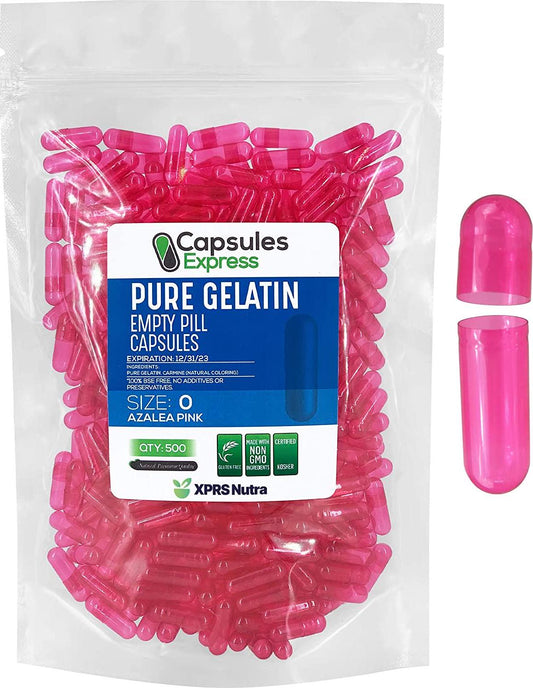 Azalea Pink Clear Size 0 Empty Gelatin Gelcaps Capsules - Halal and Kosher Certified by Capsules Express (500)