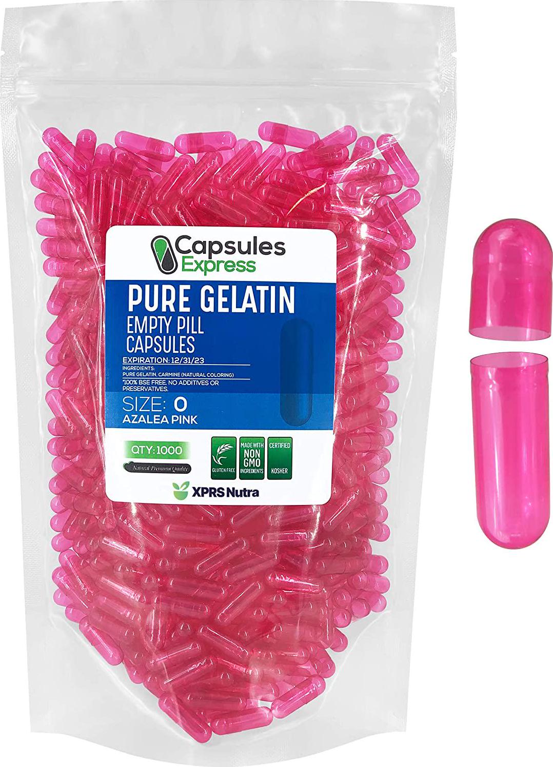Azalea Pink Clear Size 0 Empty Gelatin Gelcaps Capsules - Halal and Kosher Certified by Capsules Express (1000)