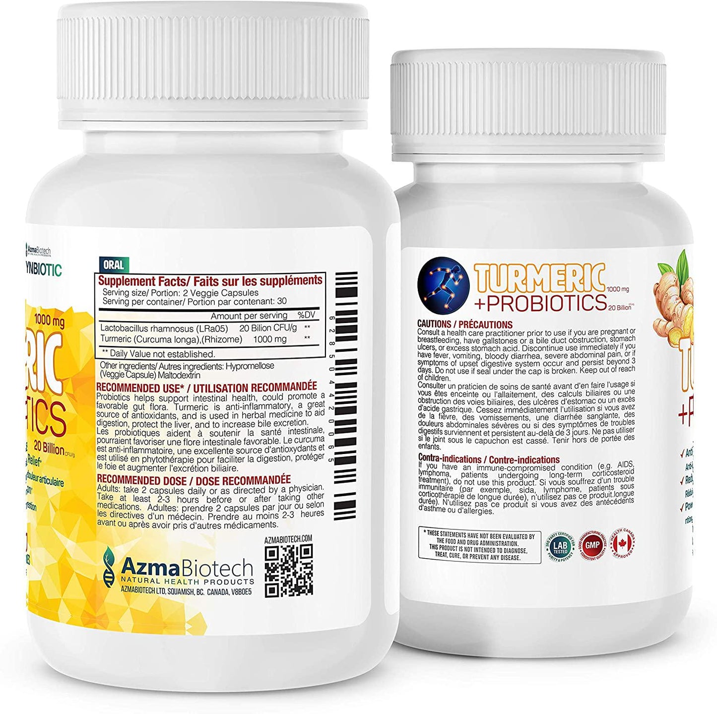 AzmaBiotech Synbiotic | Turmeric 500 mg + Probiotic 10 Billion | 60 Capsules | Vegan and Non-GMO