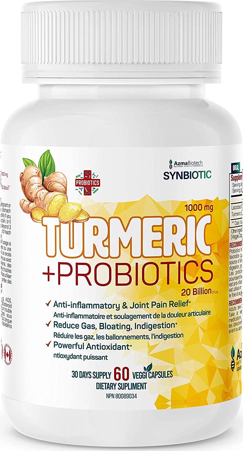 AzmaBiotech Synbiotic | Turmeric 500 mg + Probiotic 10 Billion | 60 Capsules | Vegan and Non-GMO