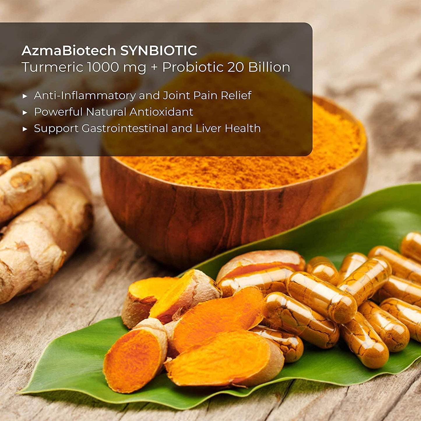 AzmaBiotech Synbiotic | Turmeric 500 mg + Probiotic 10 Billion | 60 Capsules | Vegan and Non-GMO
