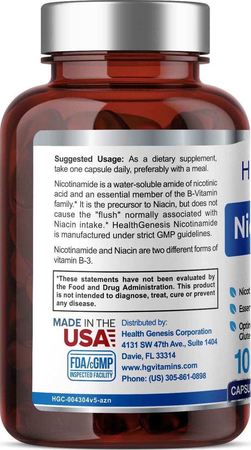 B3 Nicotinamide 500 mg 100 Capsules - Natural Flush-Free Vitamin Formula | Gluten-Free Nicotinic Amide Niacin | Supports Skin Health | Healthy Cell Repair Support