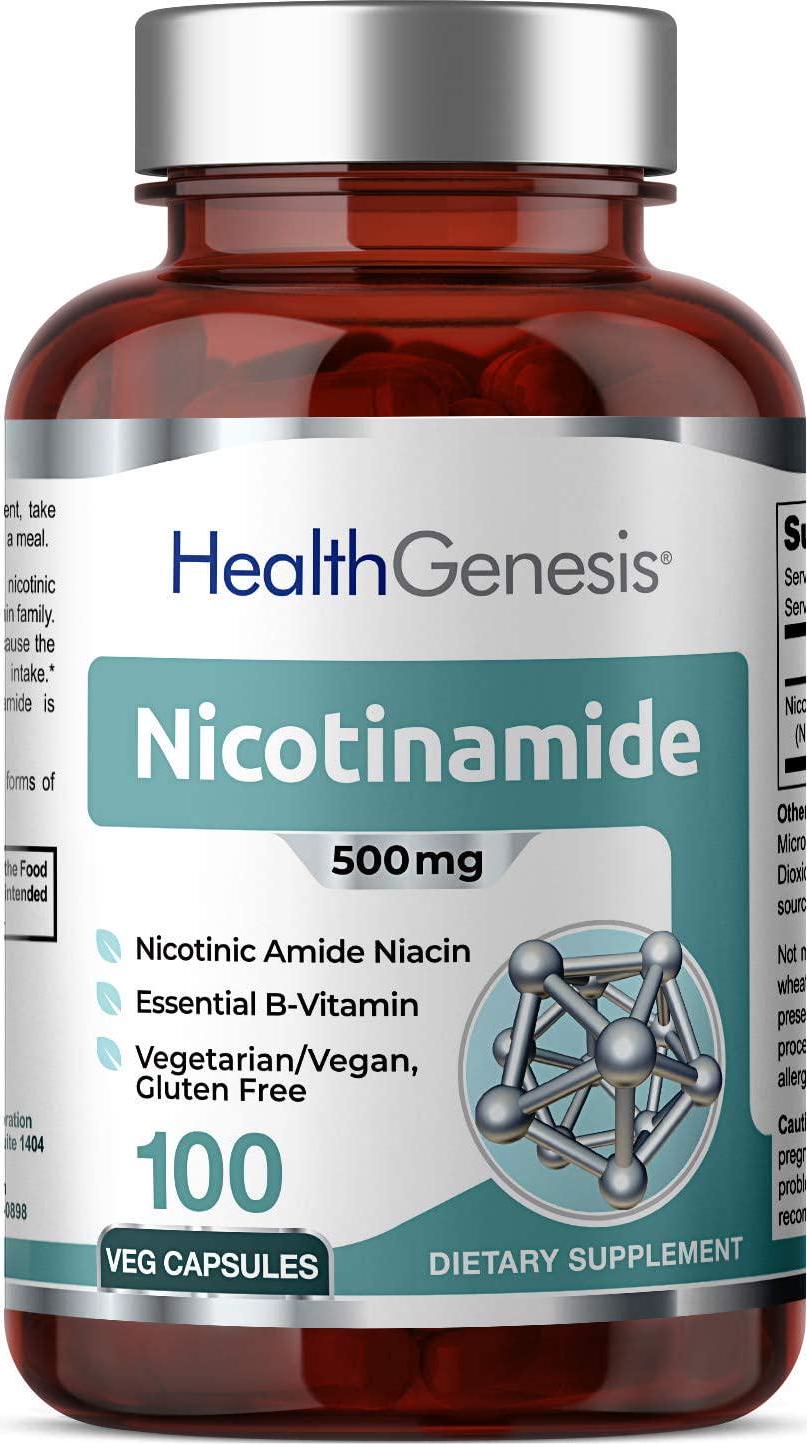 B3 Nicotinamide 500 mg 100 Vegetarian Capsules - Natural Flush-Free Vitamin Vcaps Formula | Gluten-Free Nicotinic Amide Niacin | Supports Skin Health | Healthy Cell Repair Support