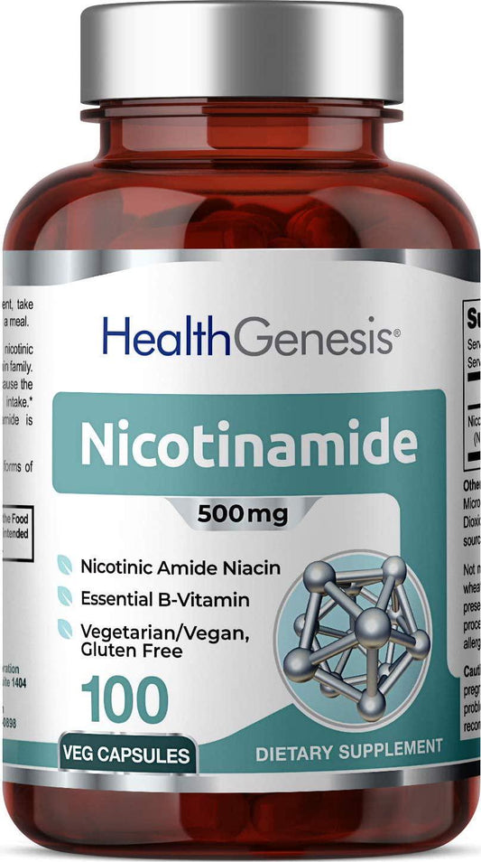 B3 Nicotinamide 500 mg 100 Vegetarian Capsules - Natural Flush-Free Vitamin Vcaps Formula | Gluten-Free Nicotinic Amide Niacin | Supports Skin Health | Healthy Cell Repair Support