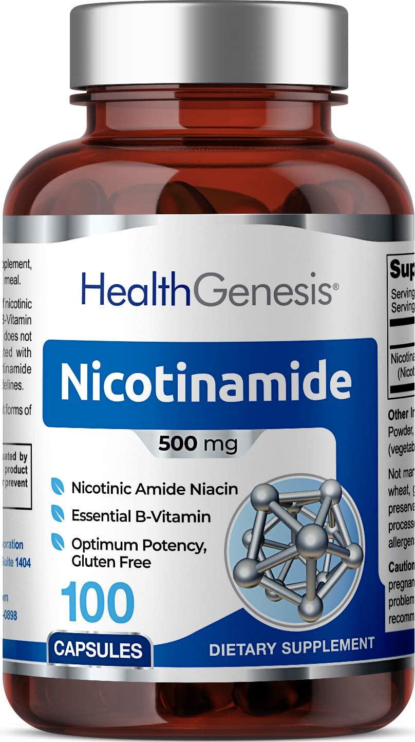 B3 Nicotinamide 500 mg 100 Capsules - Natural Flush-Free Vitamin Formula | Gluten-Free Nicotinic Amide Niacin | Supports Skin Health | Healthy Cell Repair Support