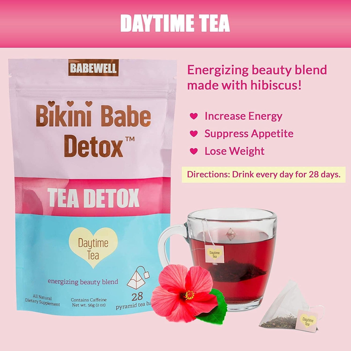 BABEWELL Bikini Babe Tea Detox Kit- 28 Daytime Teas, 14 Evening Detox Teas, Pyramid tea bags, Detox, Cleanse, Non GMO, Vegan, All Natural Cleansing