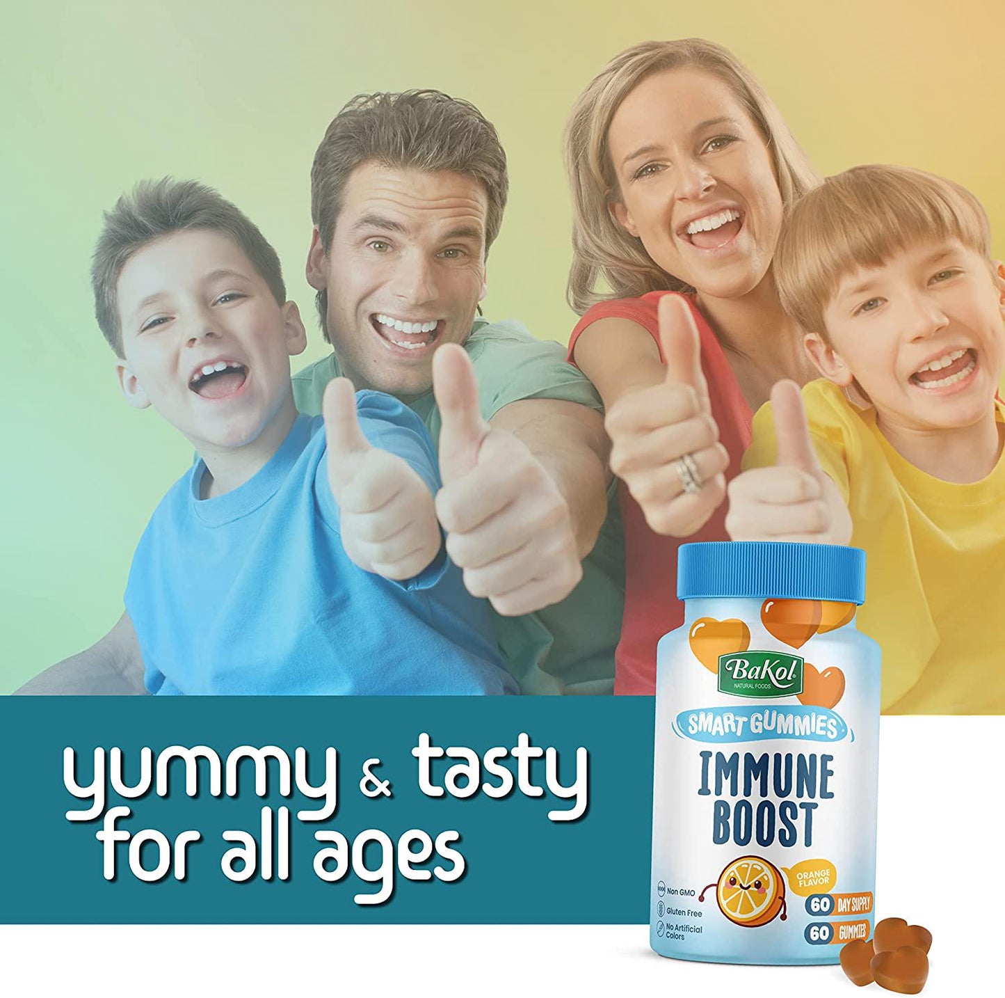 BAKOL Immune Boost Gummies for Kids with Elderberry, Echinacea, and Vitamin C - Immune Booster Kids Vitamins for Ages 3 Years Old and Up - Non-GMO, Gluten Free, Natural Orange Flavor - 60-Count